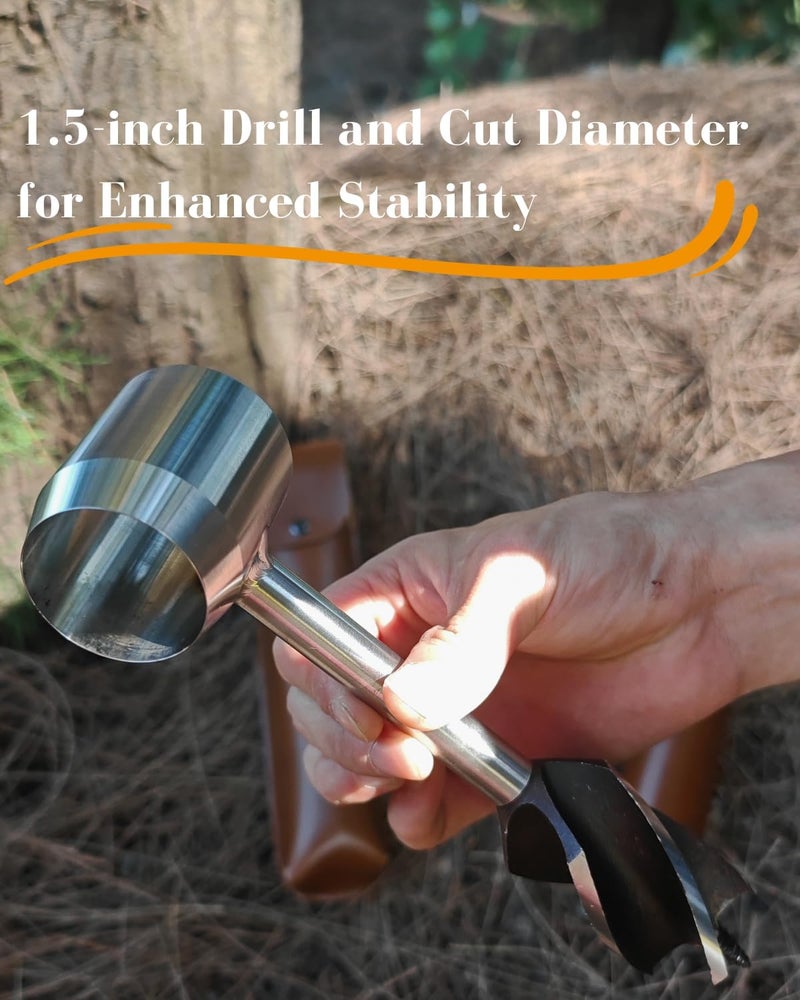 MinliGUY Survival Tools, 1.5 inch Bushcraft Hand Auger with Scotch Eye for Large Wood Pegs, Hand Auger Wood Drill, Essential Bushcraft Gear Manual Drill Hole Maker W/Settlers Wrench for Camping, Outdoor - Image 2